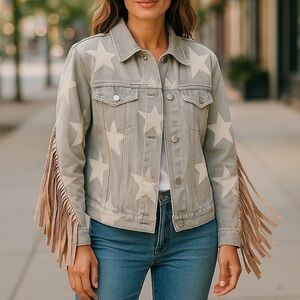 *NEW* Peach Love Tassel Denim Jacket